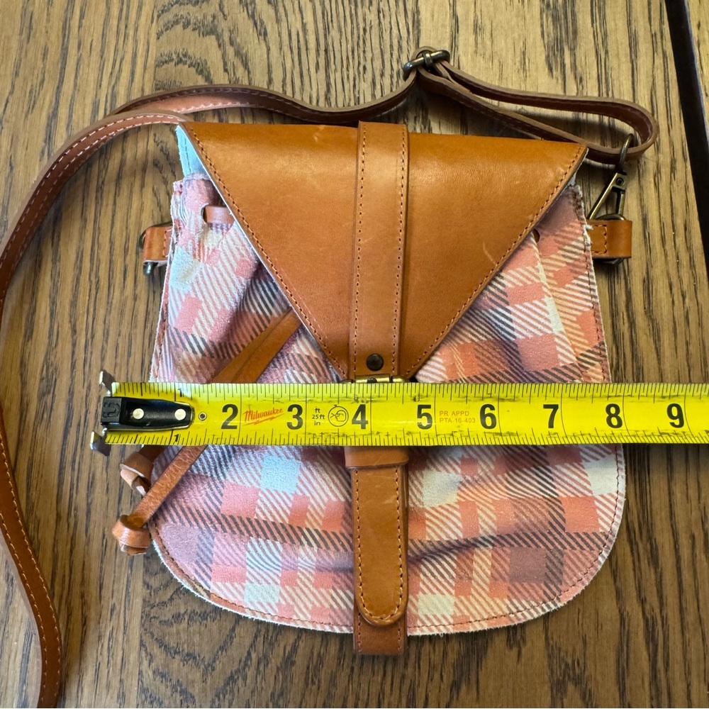 Sundance Anthropologie Leather cloth Plaid Crossbody belt bag Vintage look Boho - Picture 3 of 11
